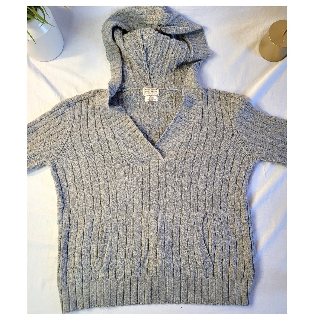 Old‎ Money Preppy Ralph Lauren Polo Cable Knit Hoodie Sweater Tennis Academia XL